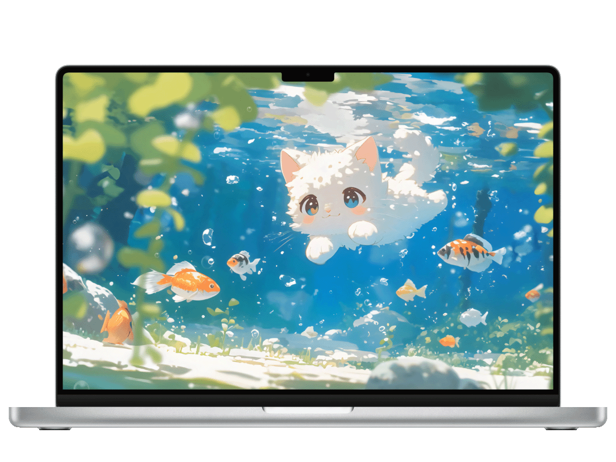 一张描绘小猫在游泳，身旁围绕着鱼群的4K动漫壁纸格外引人注目。