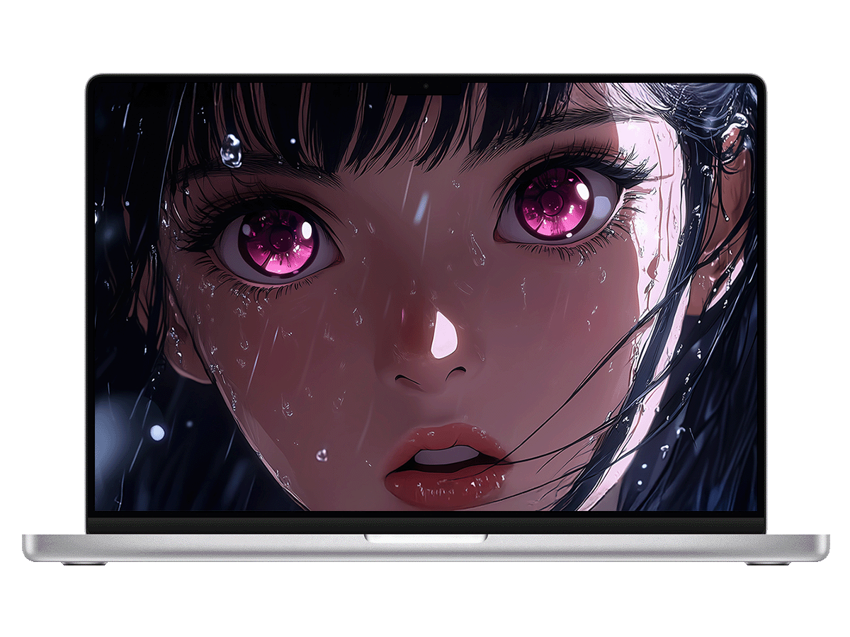 雨幕中的眸光-粉瞳少女的迷茫瞬间 电脑壁纸