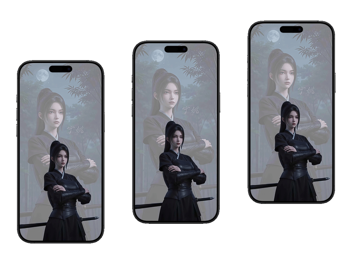 剑来 双影宁姚-在竹林月光下伫立 手机壁纸