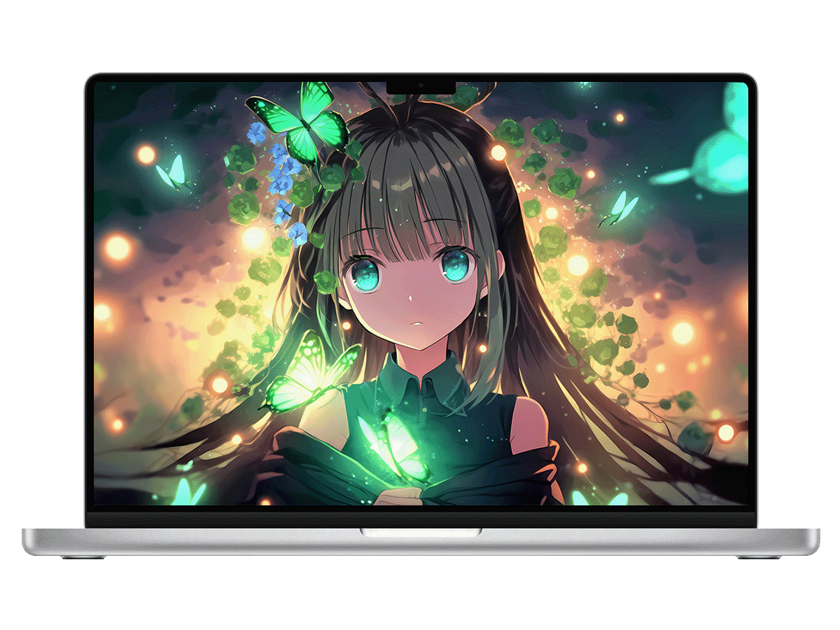 荧光蝴蝶环绕，是少女与森夜的静谧对话 电脑壁纸