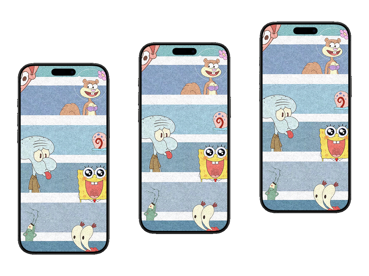 《海绵宝宝》角色大集合，藏在条纹里的童年 手机壁纸