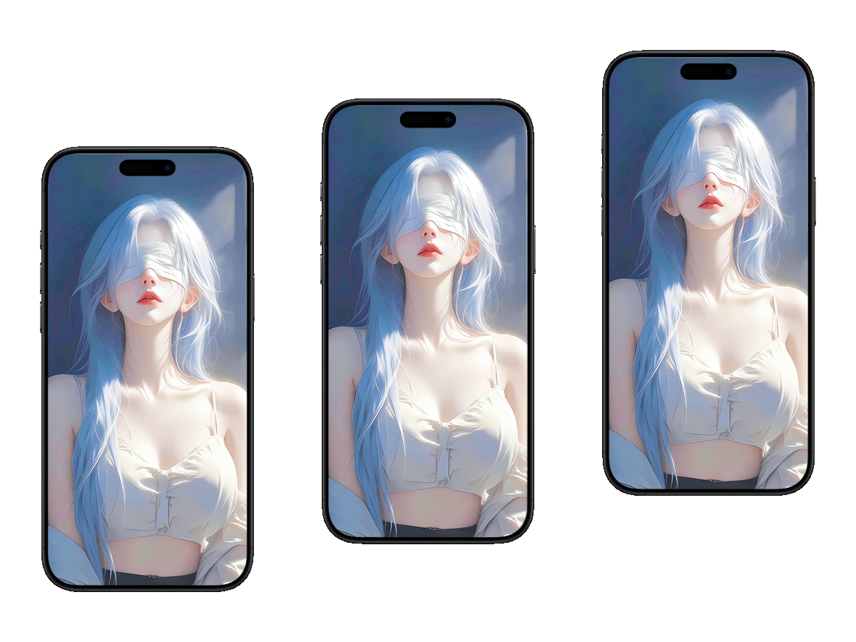 蓝发与蒙眼白纱-静谧中的未知遐想 手机壁纸