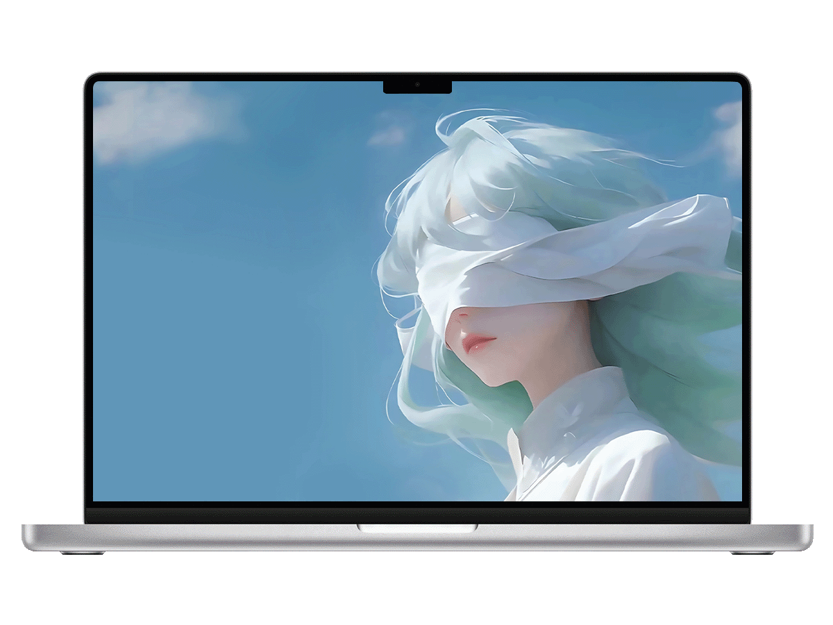 蓝发、白纱、蓝天 一场关于感知的梦 电脑壁纸