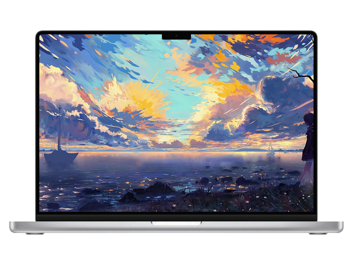 暮色海畔 一人、一树，与船的静谧 电脑动态壁纸