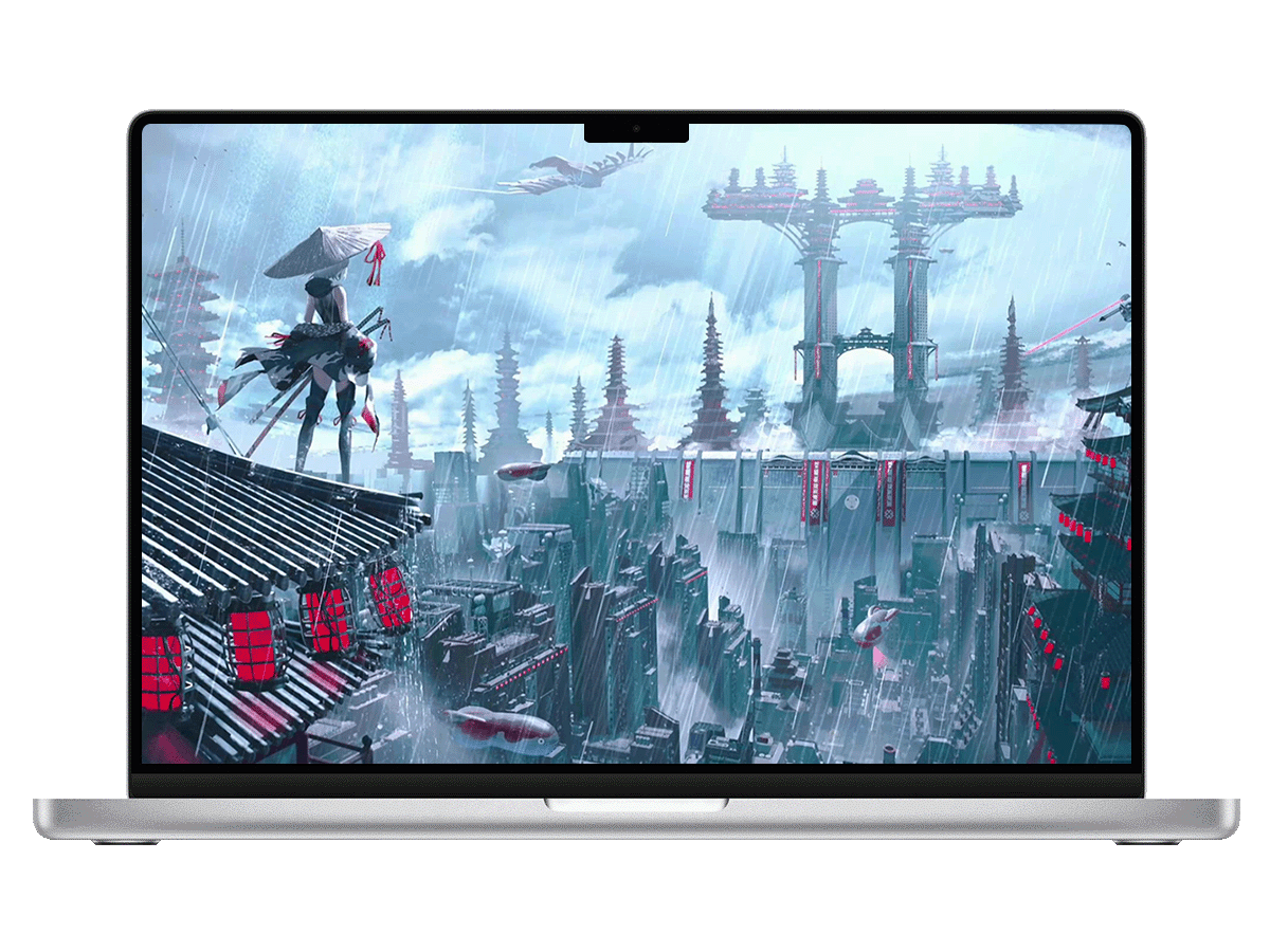 雨中侠客，仰望赛博楼阁的遐想 电脑动态壁纸