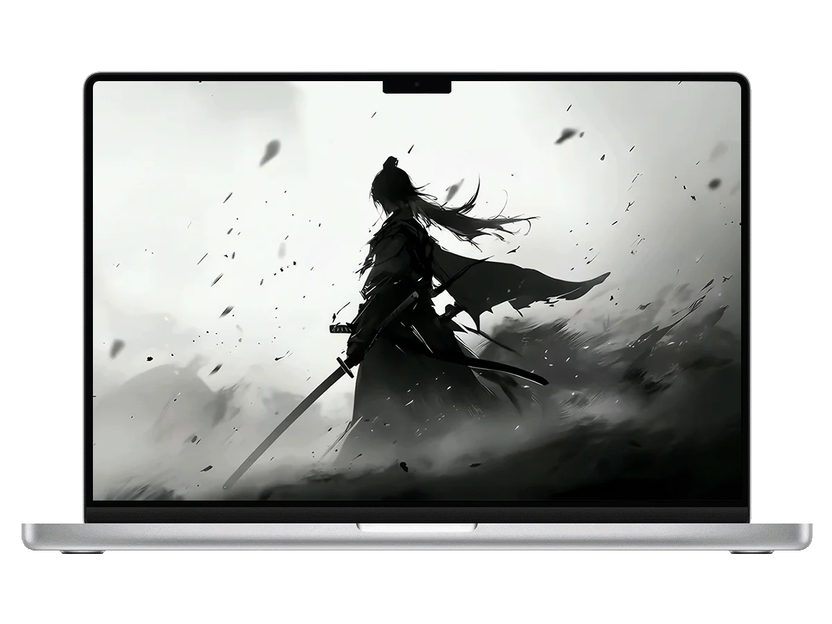 水墨江湖中,剑客孤影,刀光划破烟雨 电脑动态壁纸