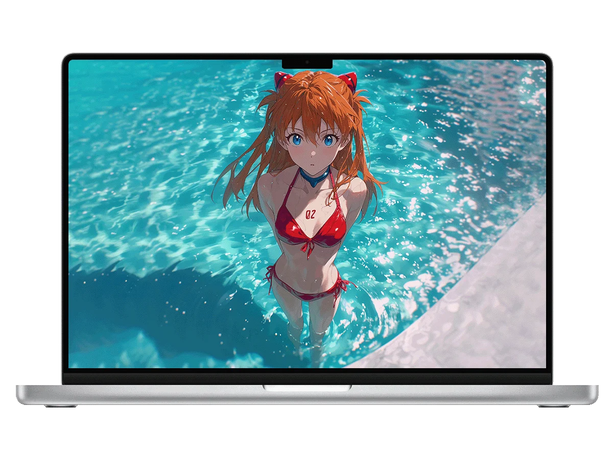 泳池碧水间,新世纪福音战士 明日香身着红装,尽显夏日活力与娇俏 电脑壁纸