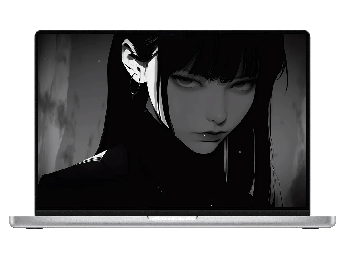 黑白色调下,长发女子神情冷峻,自带神秘气场 电脑动态壁纸