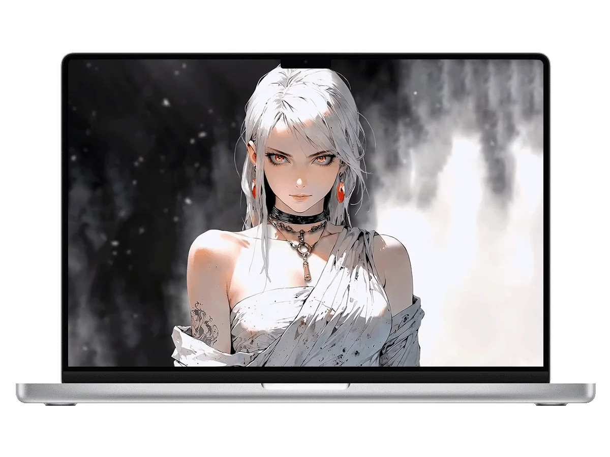 银发红眸女子,于朦胧背景中,散发神秘冷艳气质 电脑动态壁纸